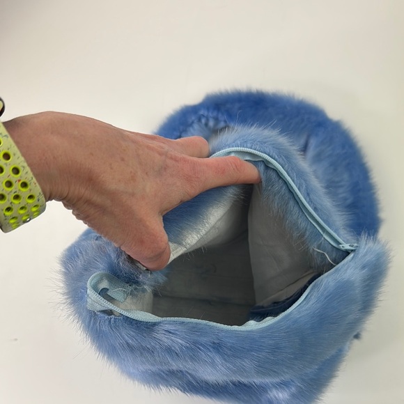 Hand Made Faux Fur Blue Handbag - Picture 3 of 7
